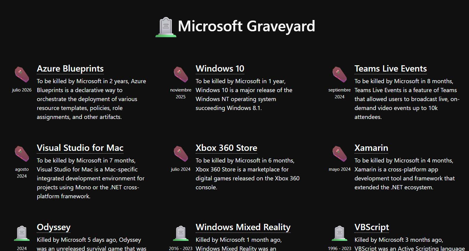 Microsoft suma un nuevo cementerio virtual no oficial