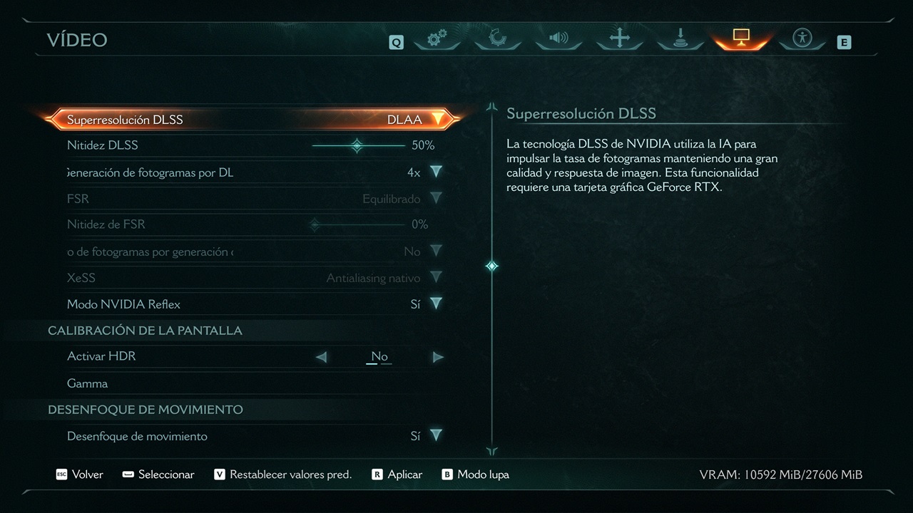 consumo de memoria gráfica en DOOM The Dark Ages sin dlss