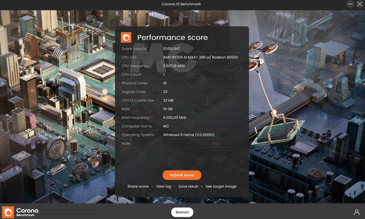 rendimiento corona Ryzen AI Max+ 395