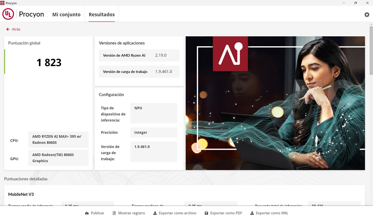 rendimiento procyon AMD IA Ryzen AI Max+ 395