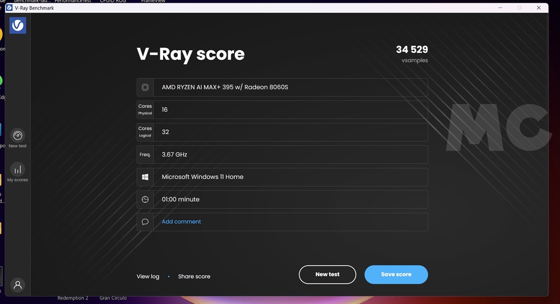 puntuación vray Ryzen AI Max+ 395