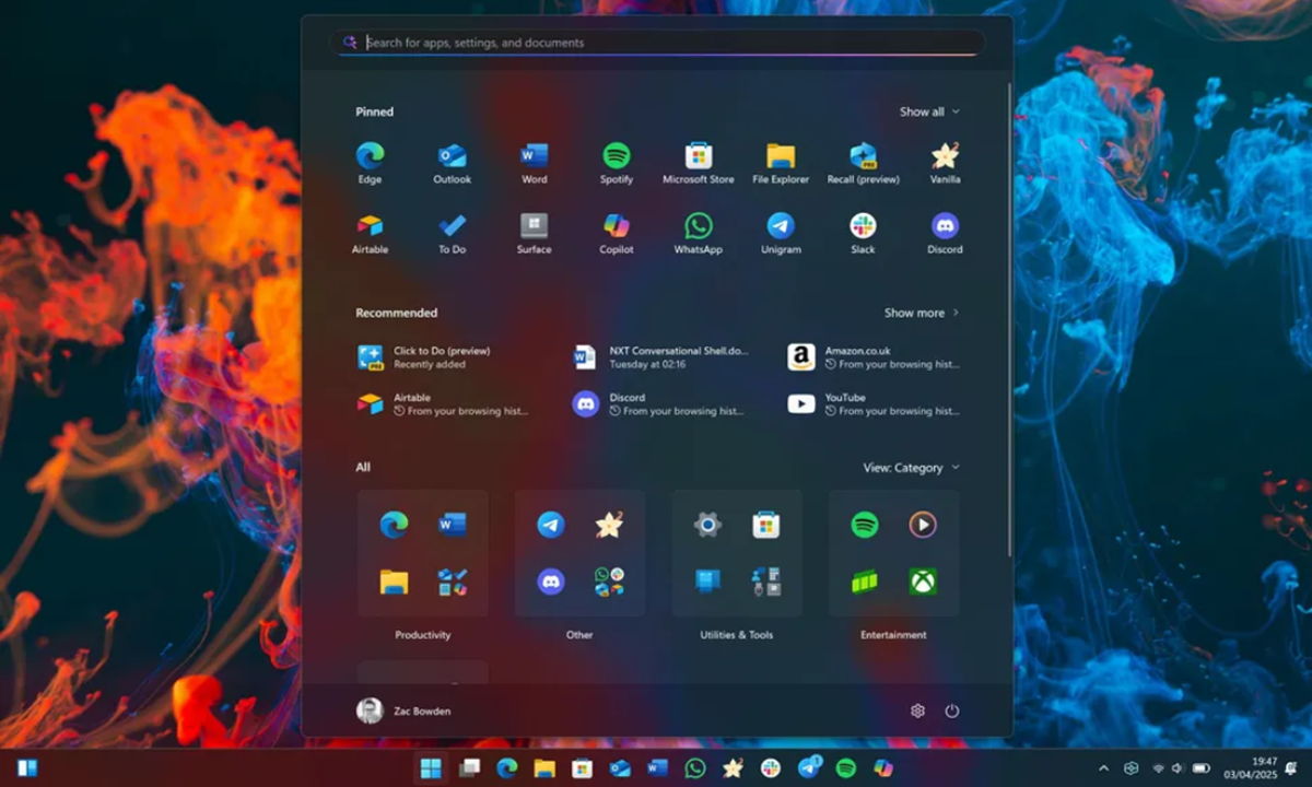 renovación del menú de inicio de Windows 11