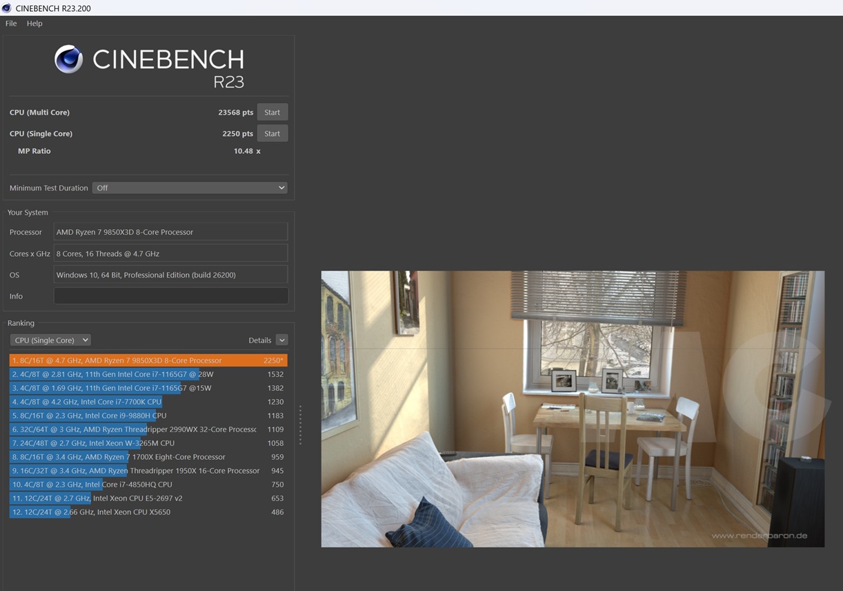 Ryzen 7 9850X3D cb23