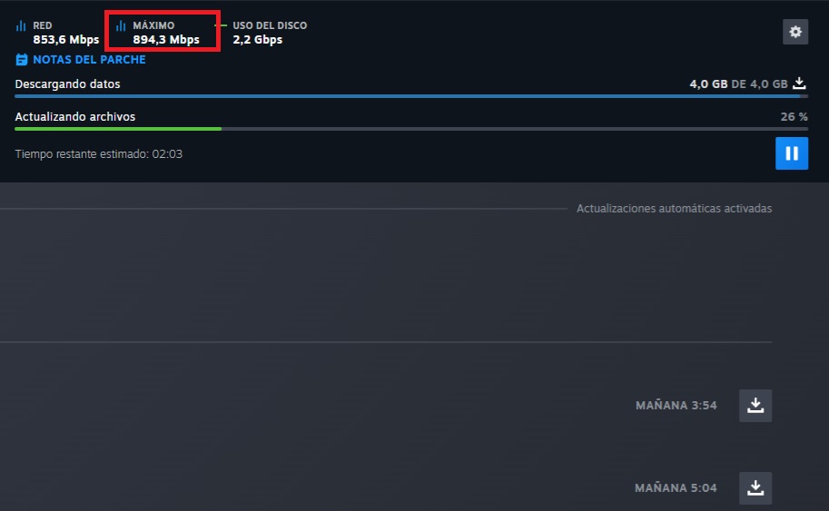 velocidad de descarga