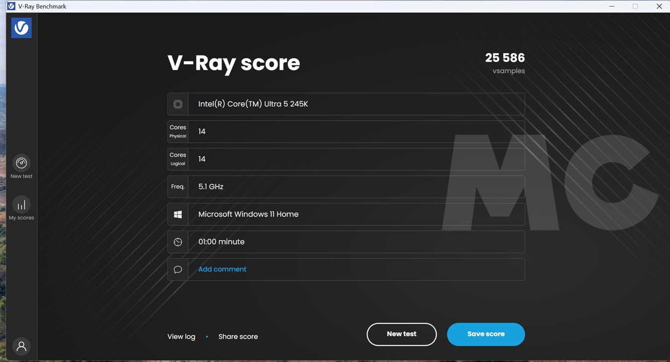 core ultra 5 245k 2026 vray