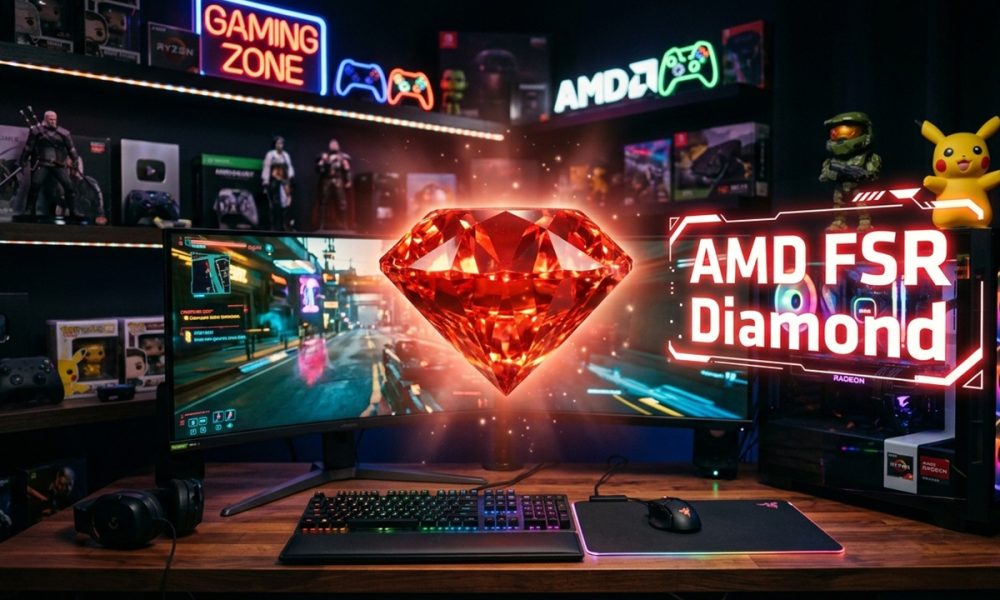 AMD FSR Multi Frame Generation Diamond generada con IA