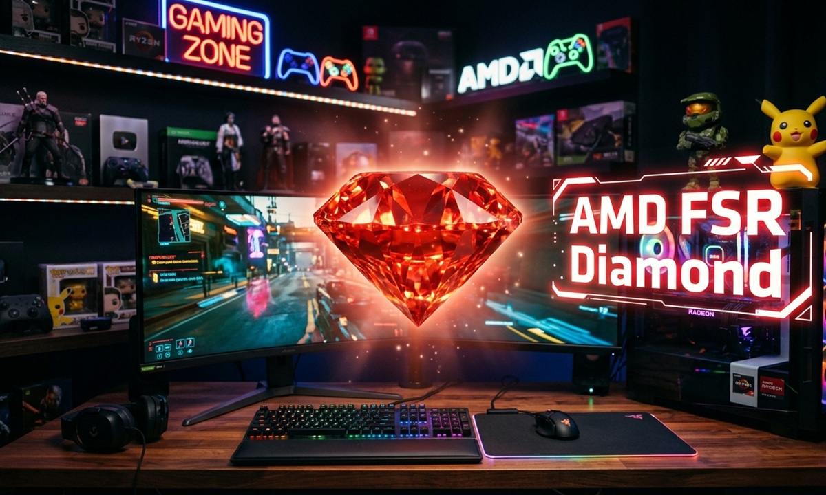 AMD FSR Multi Frame Generation Diamond generada con IA