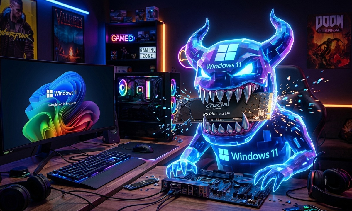 Windows 11 comiendose un ssd generada con google gemini AI